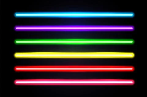 Realistic vector illustration of glowing neon ultraviolet lamps in different Stock Illustration