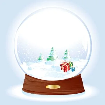 Realistic vector illustration of an snow-dome with pine trees landscape Illustration