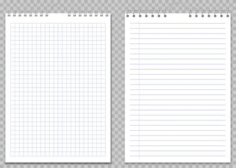 Realistic vector illustration of two clean spiral notebook pages one with blue Stock Illustration