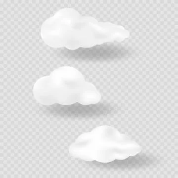 Realistic vector image set of three white clouds with shadow. Stock Illustration