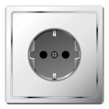 Realistic vector image of white electric wall outlet isolated on white back.. Stock Illustration