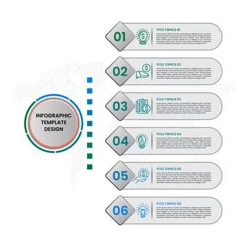 Realistic Vector infographic template design.  6 steps flat simple infograp.. Stock Illustration