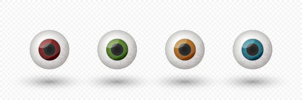 Realistic Vector Isolated Round Eyeballs Set with Various Pupil Colors Stock Illustration