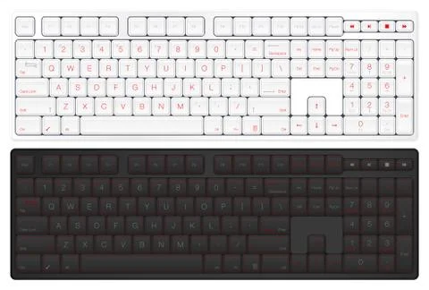 Realistic Vector Keyboard. Top View Computer Keyboard. Black and White with R Stock Illustration