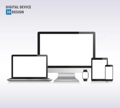 Realistic vector laptop, tablet computer, monitor and mobile phone template.v Stock Illustration