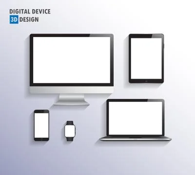 Realistic vector laptop, tablet computer, monitor and mobile phone template.v Stock Illustration