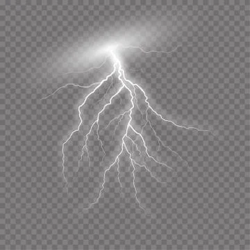 Realistic vector lightning on checkered background. Bright, electric lightning Stock Illustration