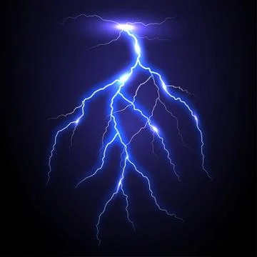 Realistic vector lightning on checkered background. Bright, electric lightning Stock Illustration