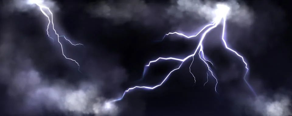 Realistic vector lightning on stormy sky Stock Illustration