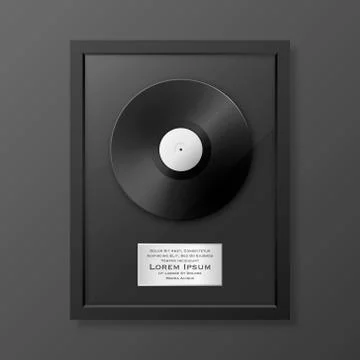 Realistic vector LP and label in glossy black frame icon closeup isolated on Stock Illustration
