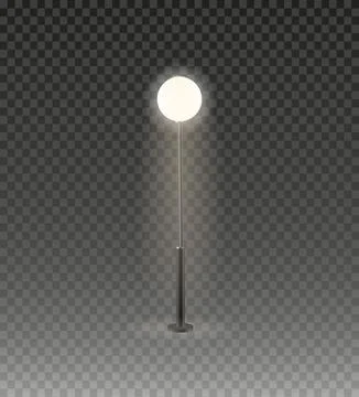 Realistic vector Modern and vintage city street lights row working at night Stock Illustration