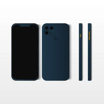 Realistic Vector Modern Phone on Four Sides Ocean Blue Stock Illustration