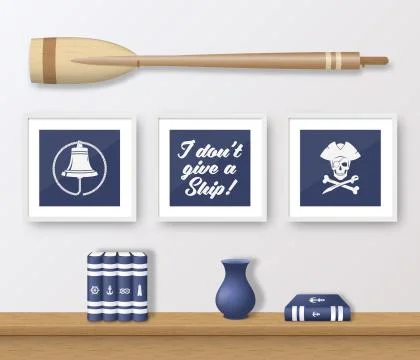 Realistic Vector Navy or Marine Picture Frames Set, Mounted on the White Wall 스톡 일러스트