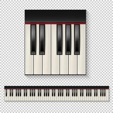 Realistic vector piano keys closeup isolated and keyboard icon set isolated o Stock Illustration
