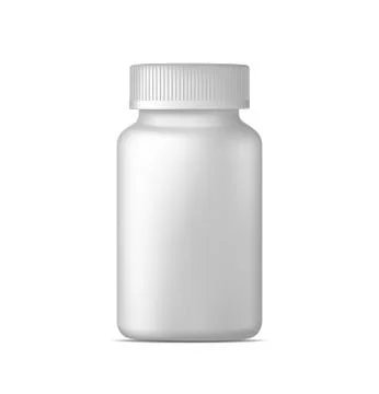 Realistic vector pill bottle. White plastic medicine container for drugs. Stock-Illustration
