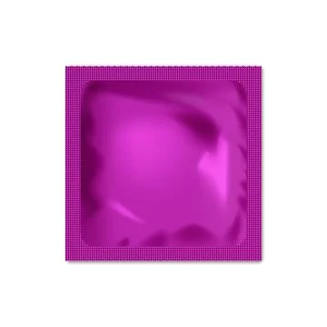 Realistic Vector Pink Condom or Sachet Package in Square Foil Wrapper Isolated Stock Illustration