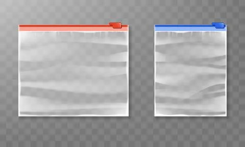Realistic vector plastic zipper bag mockup isolated on transparent background Stock Illustration