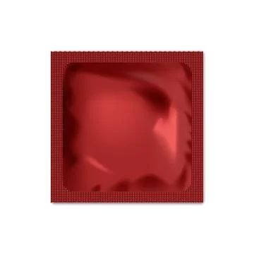Realistic Vector Red Condom or Sachet Package in Square Foil Wrapper Isolated Stock Illustration