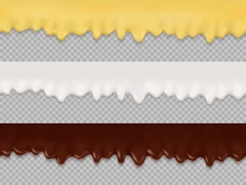 Realistic vector set of seamless realistic drips of cream, glaze and melted イラスト素材