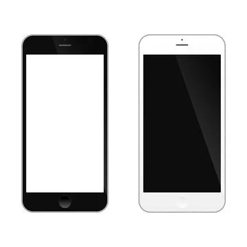 Realistic Vector Smartphone Mockup Set. Black and White Mobile Phones with Blank Stock Illustration