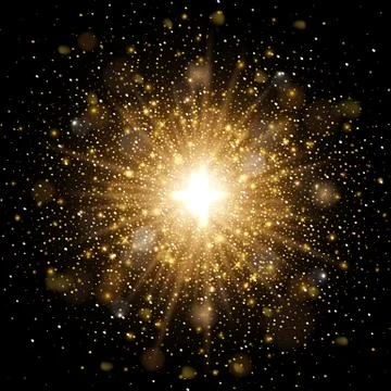 Realistic vector sparkling magic lights on black Stock Illustration