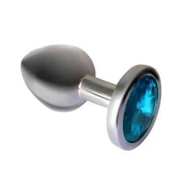 Realistic vector steel butt plug with blue crystal Illustrazione stock