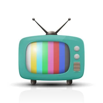 Realistic Vector Vintage TV Set Icon with Striped Test Pattern. Retro TV Icon Stock Illustration
