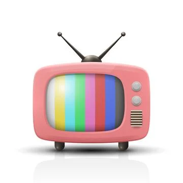 Realistic Vector Vintage TV Set Icon with Striped Test Pattern. Retro TV Icon Stock Illustration