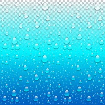 Realistic vector water drops transparent blue background. Clean drop condensa Stock Illustration