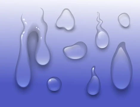 Realistic vector water splash drops liquid transparent raindrop 3d realistic Stock Illustration