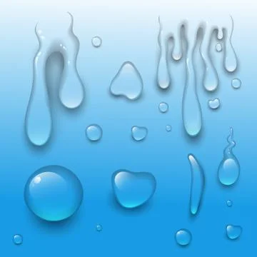 Realistic vector water splash drops liquid transparent raindrop 3d realistic Stock Illustration