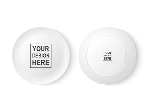 Realistic vector white food dish plate icon set front and back view closeup Stock Illustration
