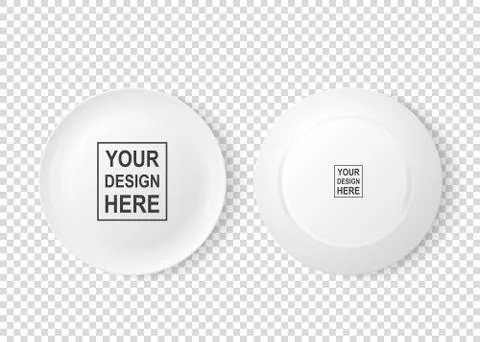 Realistic vector white food dish plate icon set front and back view closeup Stock Illustration