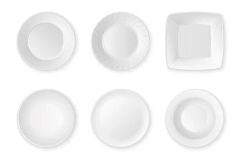 Realistic vector white food empty plate icon set closeup isolated on white Stock Illustration