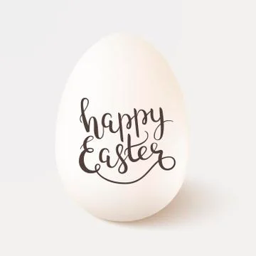 Realistic vector white single chicken egg with lettering Happy Easter isolated Stock Illustration