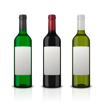 Realistic vector wine bottles with blank label set isolated on white background Stock Illustration