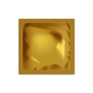 Realistic Vector Yellow Condom or Sachet Package in Square Foil Wrapper Isolated Stock Illustration
