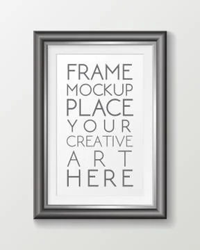 Realistic vertical gray frame template, frame on the wall mockup with decorative Stock Illustration