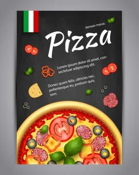 Realistic vertical pizza vector blackboard flyer Stock Illustration
