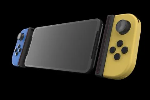 Realistic video game controller attached to mobile phone isolated on black Stock Illustration