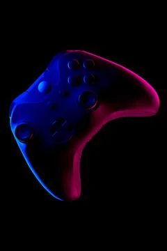 Realistic video game controller in neon lights on black noir background Stock Illustration