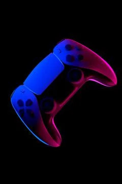 Realistic video game controller in neon lights on black noir background Stock Illustration