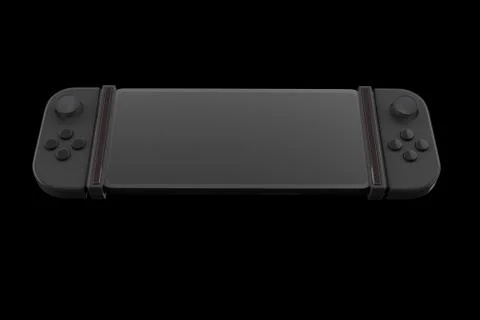 Realistic video game controllers attached to mobile phone isolated on black Stock Illustration