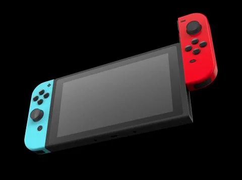 Realistic video game controllers attached to touch screen isolated on black Stock Illustration