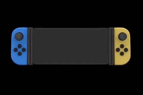 Realistic video game controllers attached to mobile phone isolated on black Stock Illustration