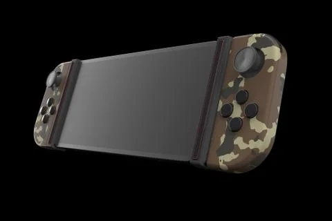 Realistic video game controllers attached to mobile phone isolated on black Stock Illustration