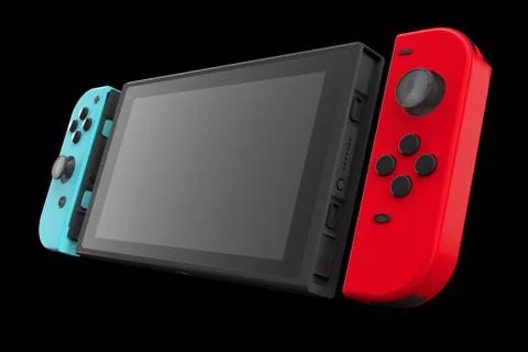 Realistic video game controllers attached to touch screen isolated on black Stock Illustration