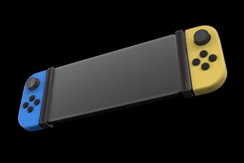 Realistic video game controllers attached to mobile phone isolated on black Stock Illustration