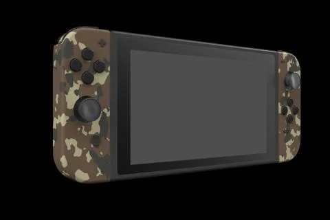 Realistic video game controllers attached to touch screen isolated on black Stock Illustration