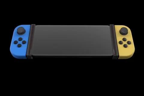 Realistic video game controllers attached to mobile phone isolated on black Stock Illustration